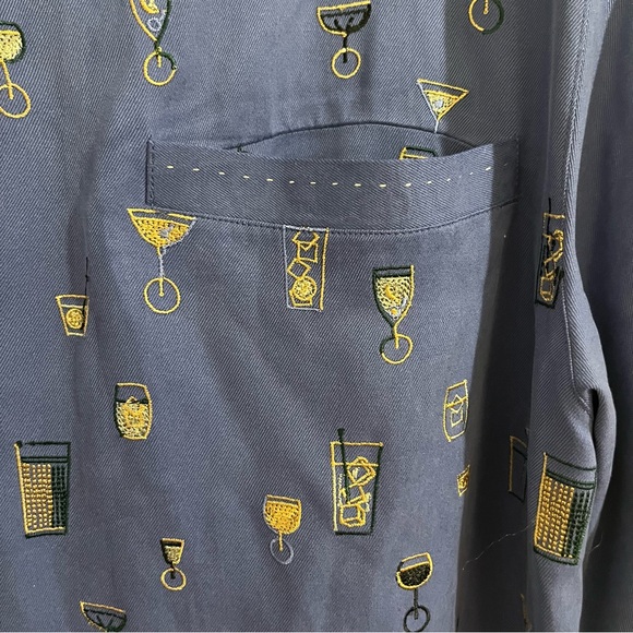 Vintage Nat Nast Camp Shirt Mens M Blue Silk Embroidered Happy Hour Ltd. Edition - Picture 4 of 5